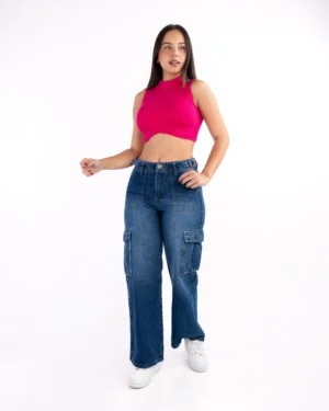 Pantalon Cargo Rigido Denin Azul