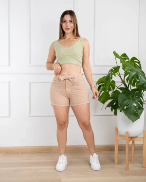 Shorts Con Lazo Beige