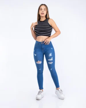 Skinny Jeans Celeste Con Destroyer