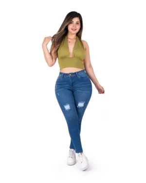 Skinny Jeans Rasgado Celeste