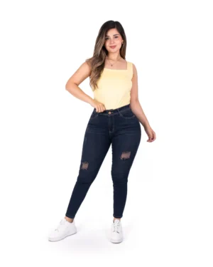 Skinny Jeans Rasgado Madera